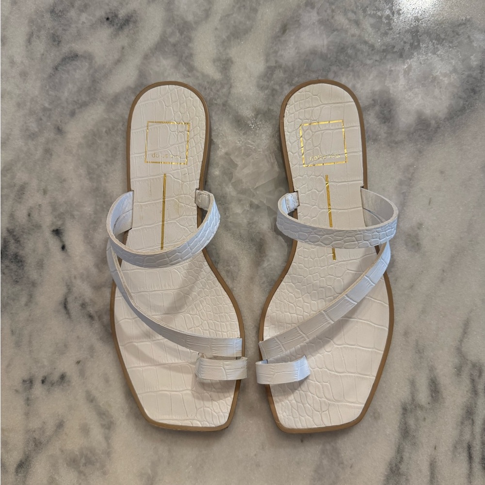 Dolce Vita White Croc-Embossed Sandals